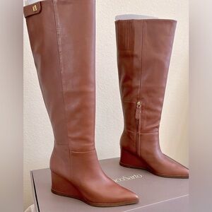 Gorgeous Tobacco brown Franco Sarto leather wedge knee high boots.